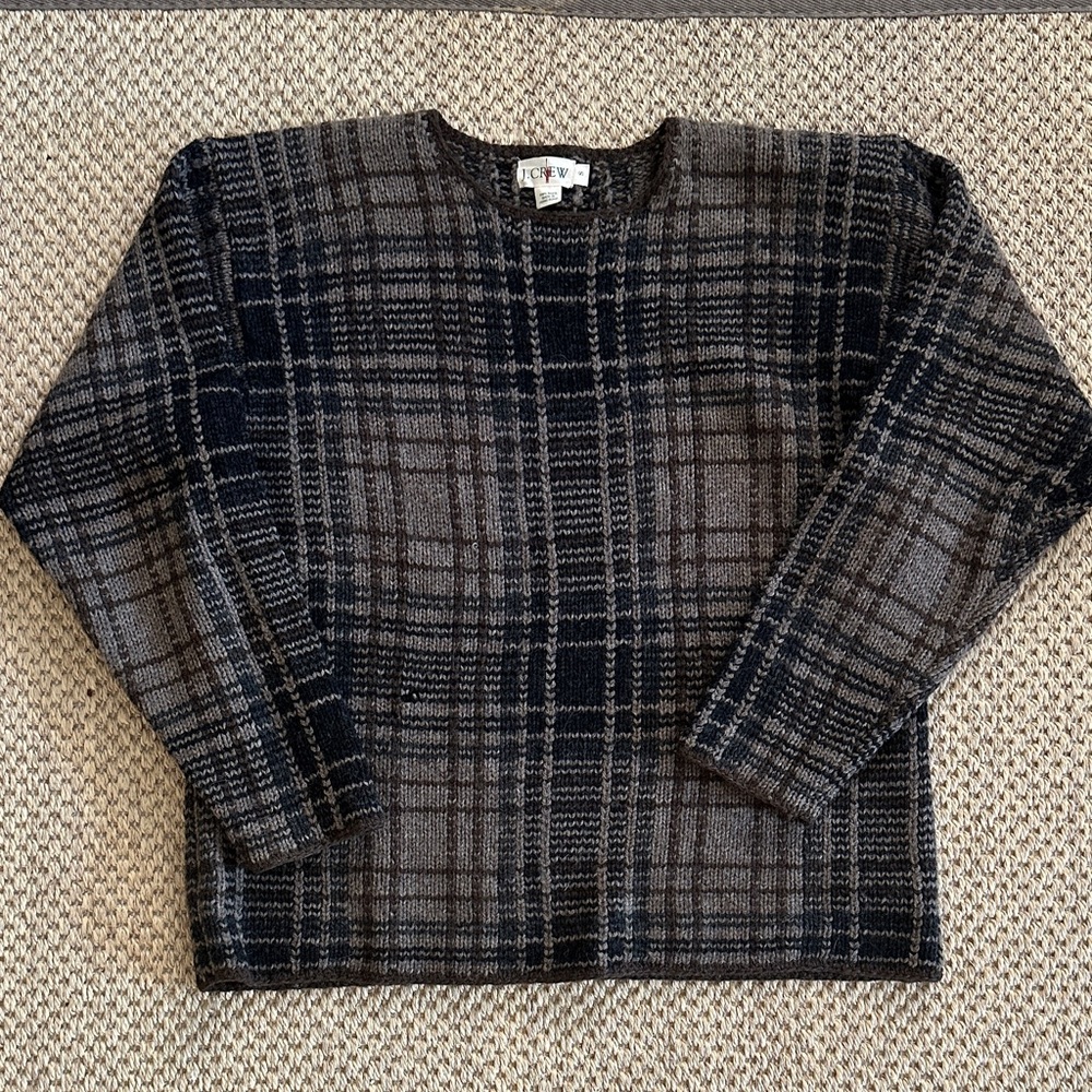 Vintage J.crew Men’s Handknit Plaid wool sweater